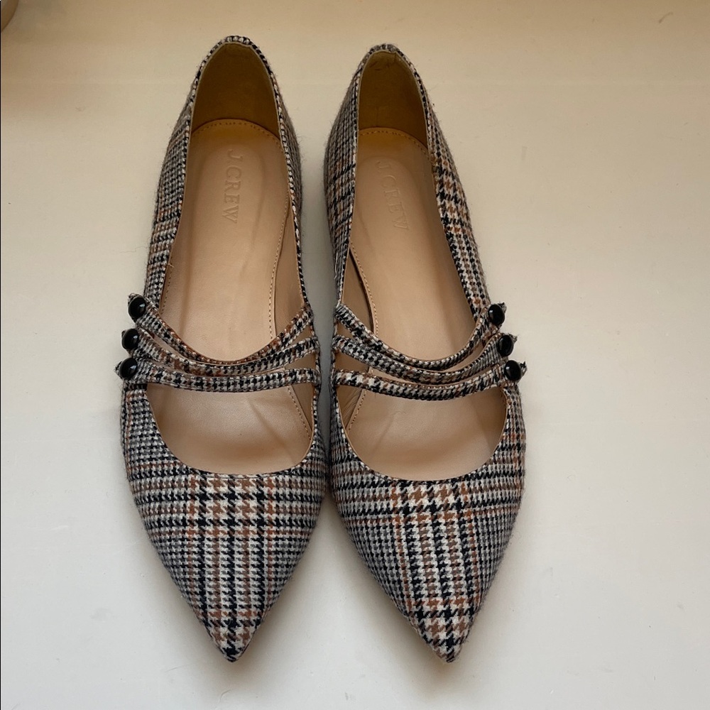 Stylish Plaid Women's Glen Plaid Mary Jane Pointed Toe Flats - Picture 2 of 6